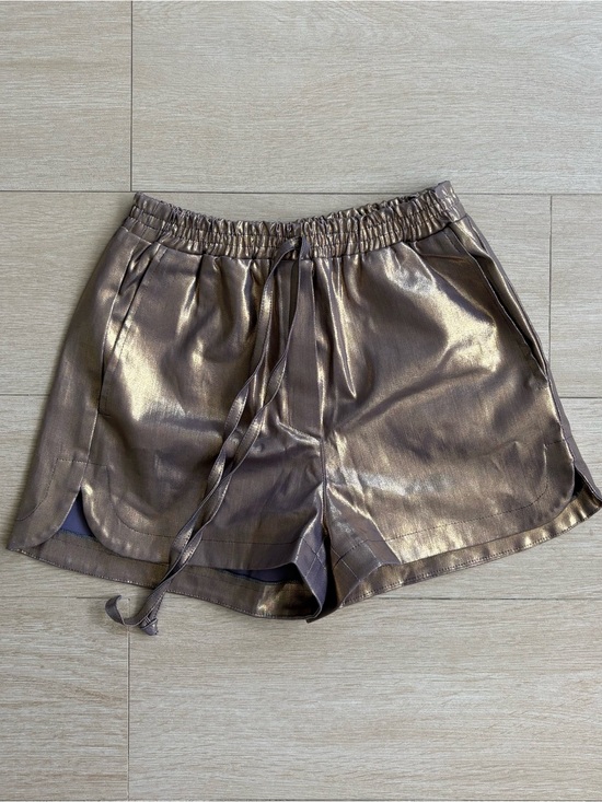 CASA RINCON Pants - Metallic Bronze Womens Shorts with Elastic Waist